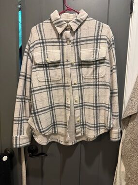 American Eagle Cream and Navy Plaid Shacket